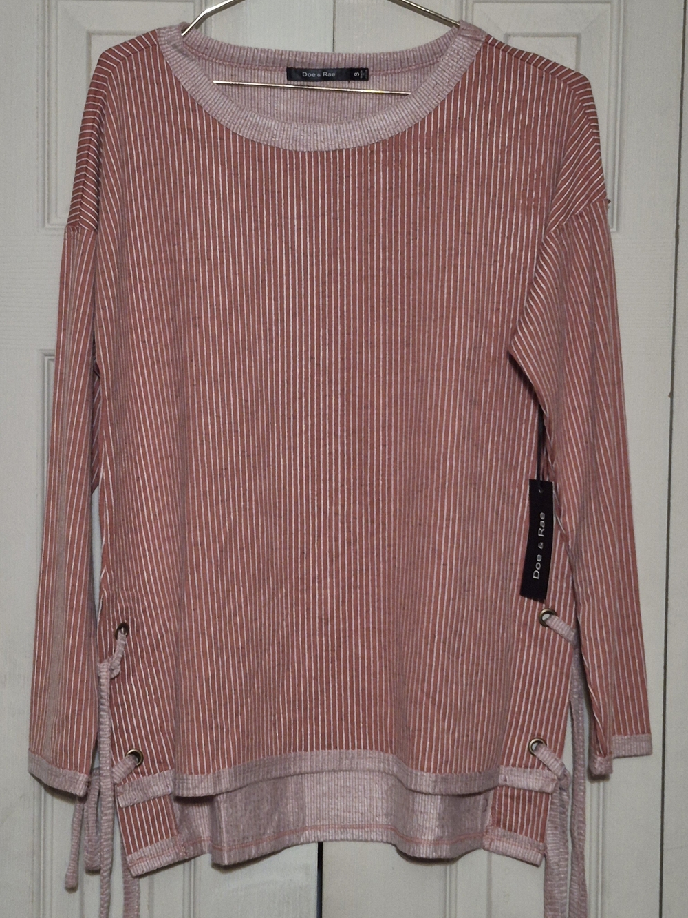 Doe & Rae Dusty Pink & White Striped Long-Sleeve Knit Top